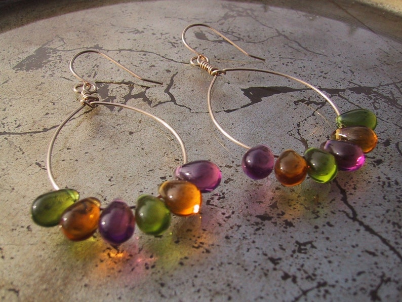 sorbet drops gold hoop earrings with glass teardrops image 2