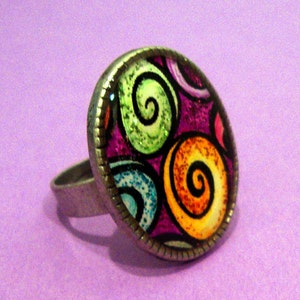 Rainbow of Colors Whimsical Whirling Swirls Ring Adjustable image 1