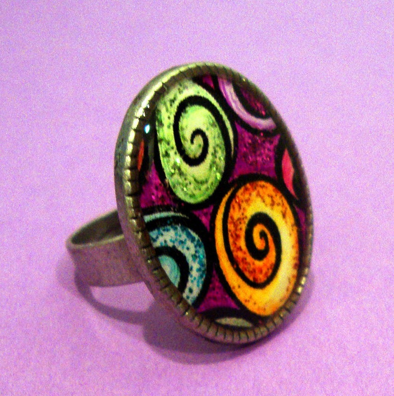 Rainbow of Colors Whimsical Whirling Swirls Ring Adjustable image 1