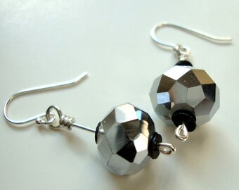 Disco Ball Silver faceted mirror glass earrings