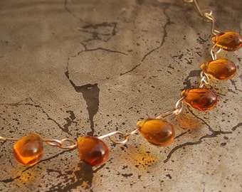 Orange Teardrop Necklace 14k gold fill chain