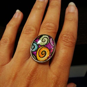 Rainbow of Colors Whimsical Whirling Swirls Ring Adjustable image 4