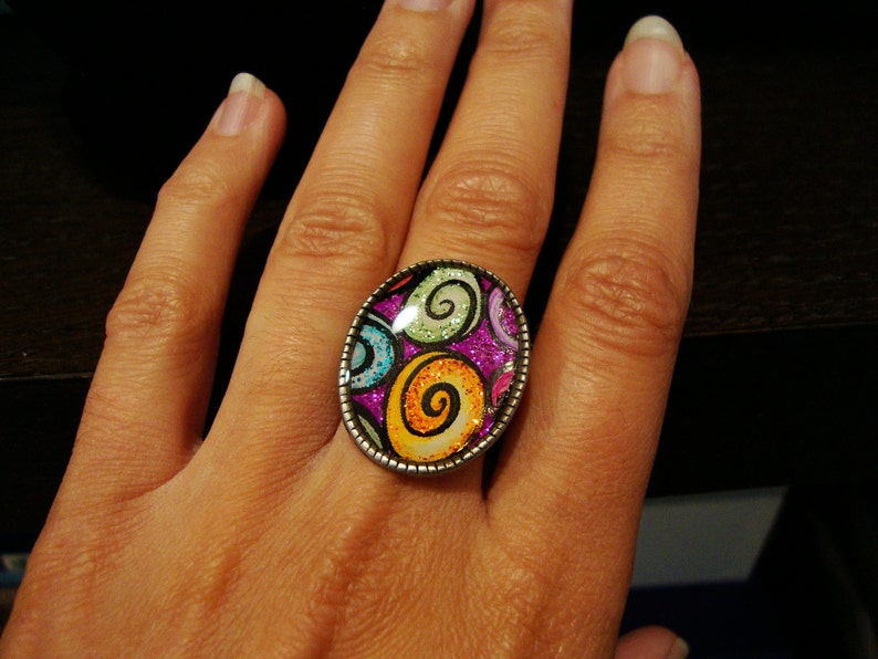 Rainbow of Colors Whimsical Whirling Swirls Ring Adjustable image 4