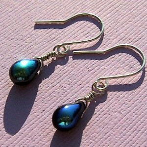 Black iridescent sterling silver drop earrings image 2