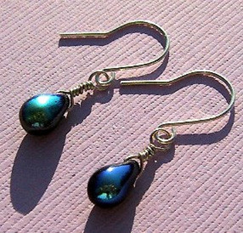 Black iridescent sterling silver drop earrings image 2