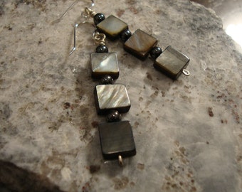 Charcoal grey shell cube earrings