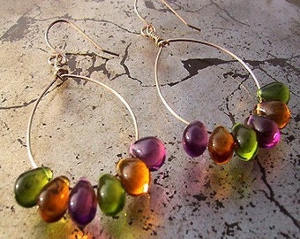 sorbet drops - gold hoop earrings with glass teardrops