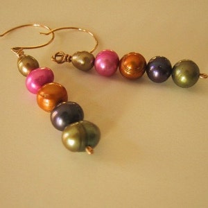 Rainbow fresh water pearl gold earrings image 4