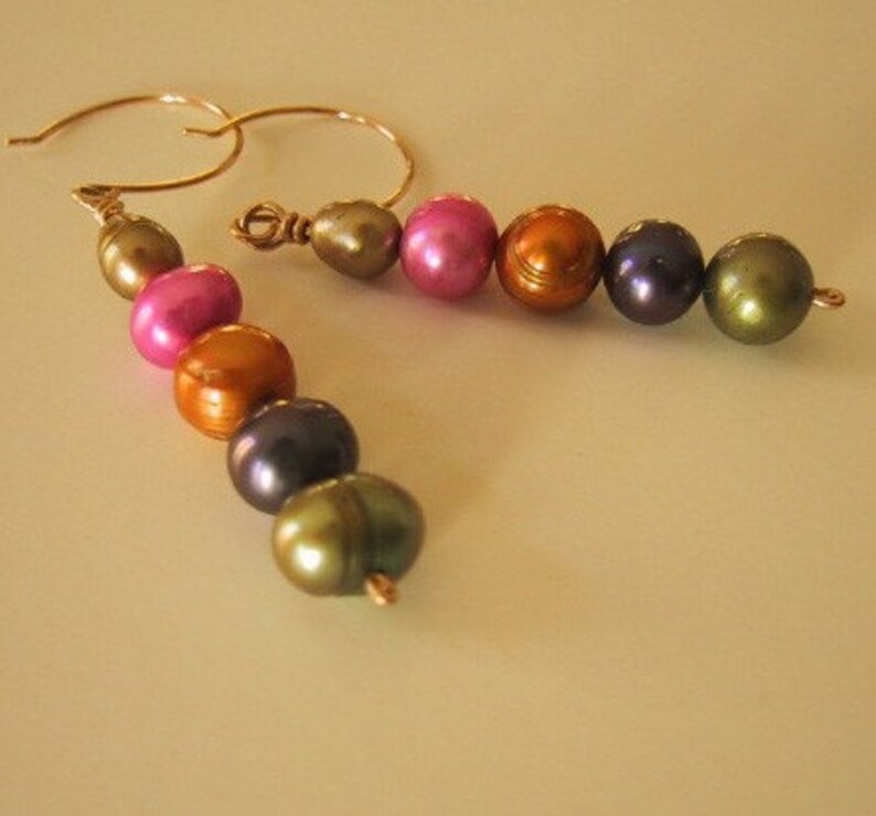 Rainbow fresh water pearl gold earrings image 4