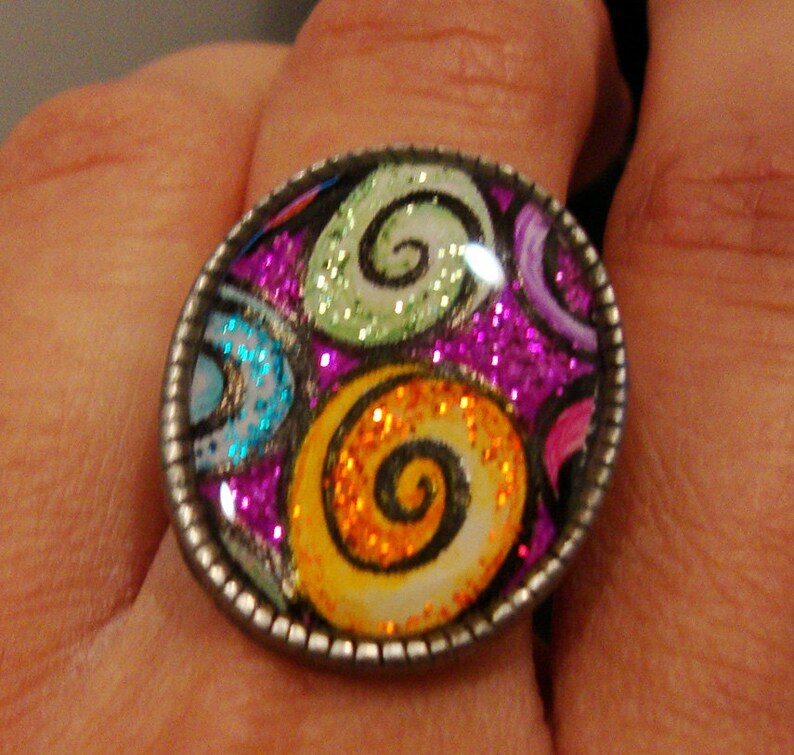 Rainbow of Colors Whimsical Whirling Swirls Ring Adjustable image 3