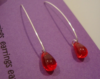 Red Hot Drops Sterling Silver Arc Earrings