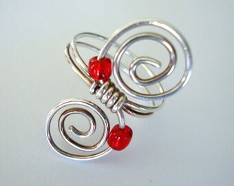 Swirls with red Sterling silver ring