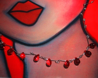 Red Hot Drops Sterling Silver Chain Necklace