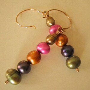 Rainbow fresh water pearl gold earrings image 3