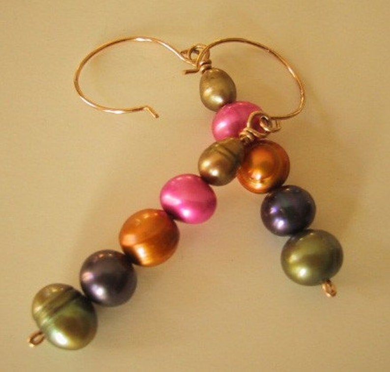 Rainbow fresh water pearl gold earrings image 3