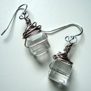 Ice Cube Earrings faceted Crystal wrapped in Sterling Silver image 3