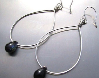 Lonely teardrops silver hoop earrings