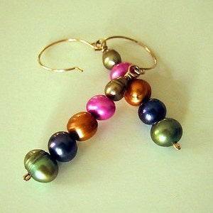 Rainbow fresh water pearl gold earrings image 2