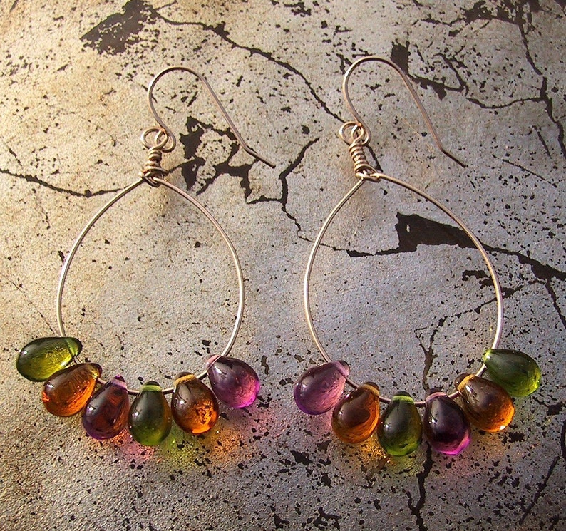 sorbet drops gold hoop earrings with glass teardrops image 3