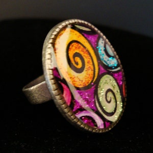 Rainbow of Colors Whimsical Whirling Swirls Ring Adjustable image 2