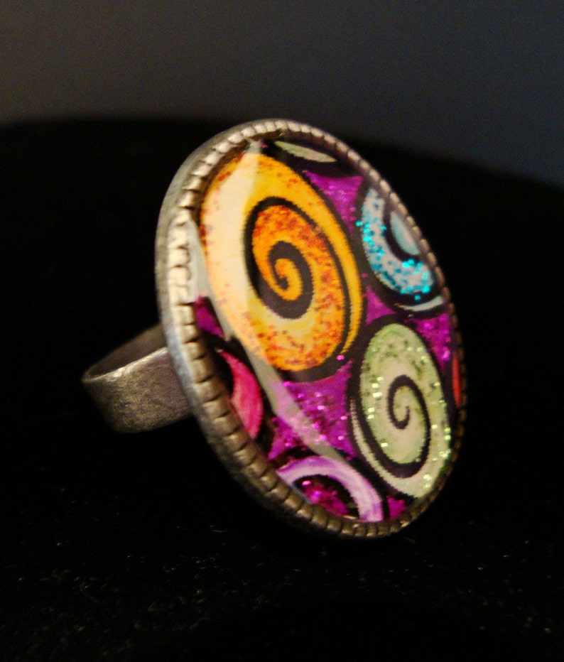 Rainbow of Colors Whimsical Whirling Swirls Ring Adjustable image 2