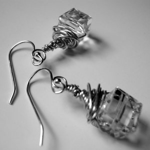 Ice Cube Earrings faceted Crystal wrapped in Sterling Silver image 2