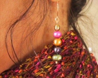 Rainbow fresh water pearl gold earrings