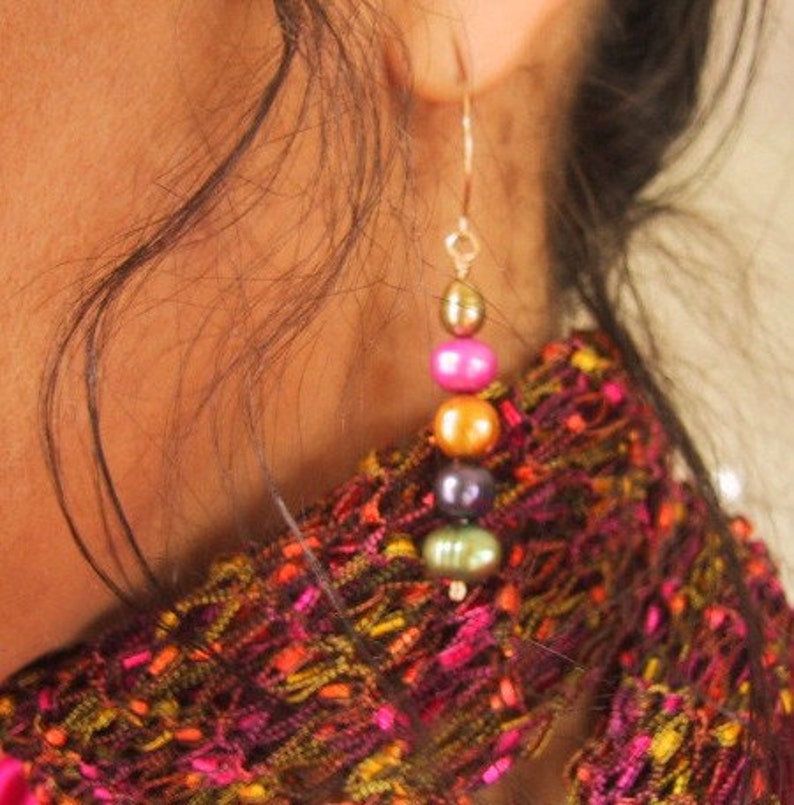 Rainbow fresh water pearl gold earrings image 1