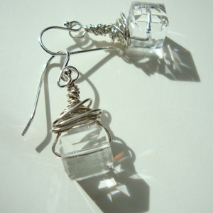 Ice Cube Earrings faceted Crystal wrapped in Sterling Silver image 4