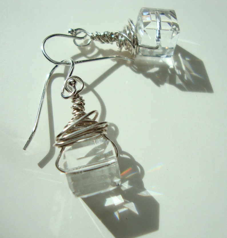 Ice Cube Earrings faceted Crystal wrapped in Sterling Silver image 4