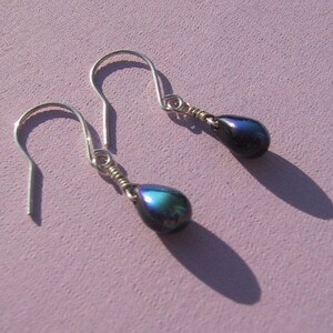 Black iridescent sterling silver drop earrings image 3