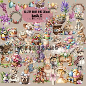 Easter Bunny PNG Clipart Bundle – 47 + 10 BONUS! | Instant Download | Transparent Background