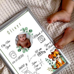 Editable Baby Birth Stats Poster – Jungle Safari Theme – Canva Template – Personalized Baby Announcement Keepsake – Digital Download
