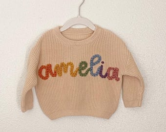 Custom Embroidered Baby Name Sweater - CREAM