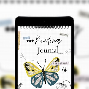 Printable reading journal PDF, digital reading planner, GoodNotes journal, book review, reading log