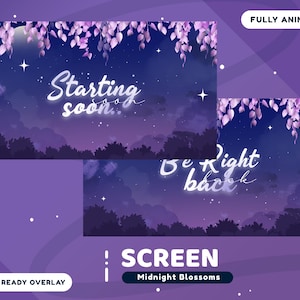 Midnight Blossom Animated Stream Screen Package for Twitch, Japan Flower Overlay Screen, Animation Screen Twitch Overlay, Night Blossom