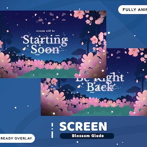 Blossom Glade Animated Stream Screen Package for Twitch, Pastel Twitch Overlay, Sakura Vtuber Overlay, Cute Overlay Streamers, Cute Screen