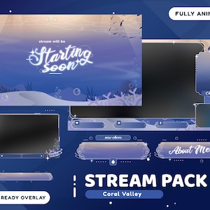 Coral Valley Animated Stream Overlay Package, Overlay Twitch Bundle, Ocean Blue Overlay, Under Water Stream Overlay, Pastel Ocean Overlay