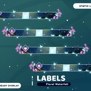 Floral Waterfall Animated Stream Overlay Package for Twitch Bundle, Pink Floral Stream Package, Forest, Butterfly, Watery, Webcam Stream image 8