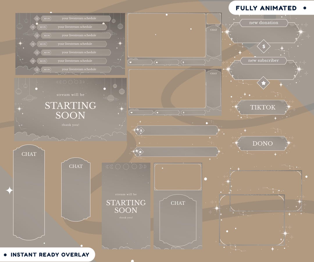 Planet Strings Animated Stream Overlay Package for Twitch, Moon Stream ...