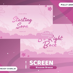 Blossom Breeze Animated Stream Screen Package Twitch, Pink Sakura Twitch Overlay, Feminine Overlay, Cute Blossom Overlay, Kawaii, Japan,