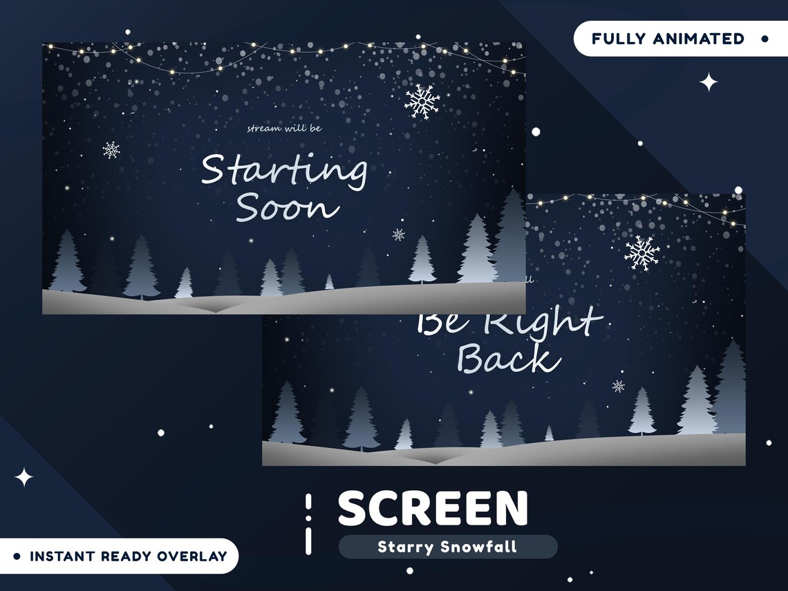 Starry Snowfall Animated Stream Screen Package for Twitch, Holiday ...