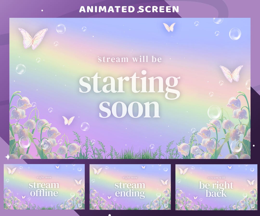 Stream Screen Butters Rainbow Garden Animated Stream Screen Package for Twitch, Pastel ...