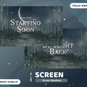 Green Bamboo Animated Stream Screen Package for Twitch, Dark Green Themed Twitch Overlay, Fantasy Forest, Nature Overlay Bundle Screen, Calm