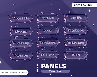 Samtiger Himmel Statischer Strom Panel Twitch, Lila Himmel Panels, Schmetterling Panels, Verträumte Twitch Panels, Sternenhimmel Panels, Süßes Overlay
