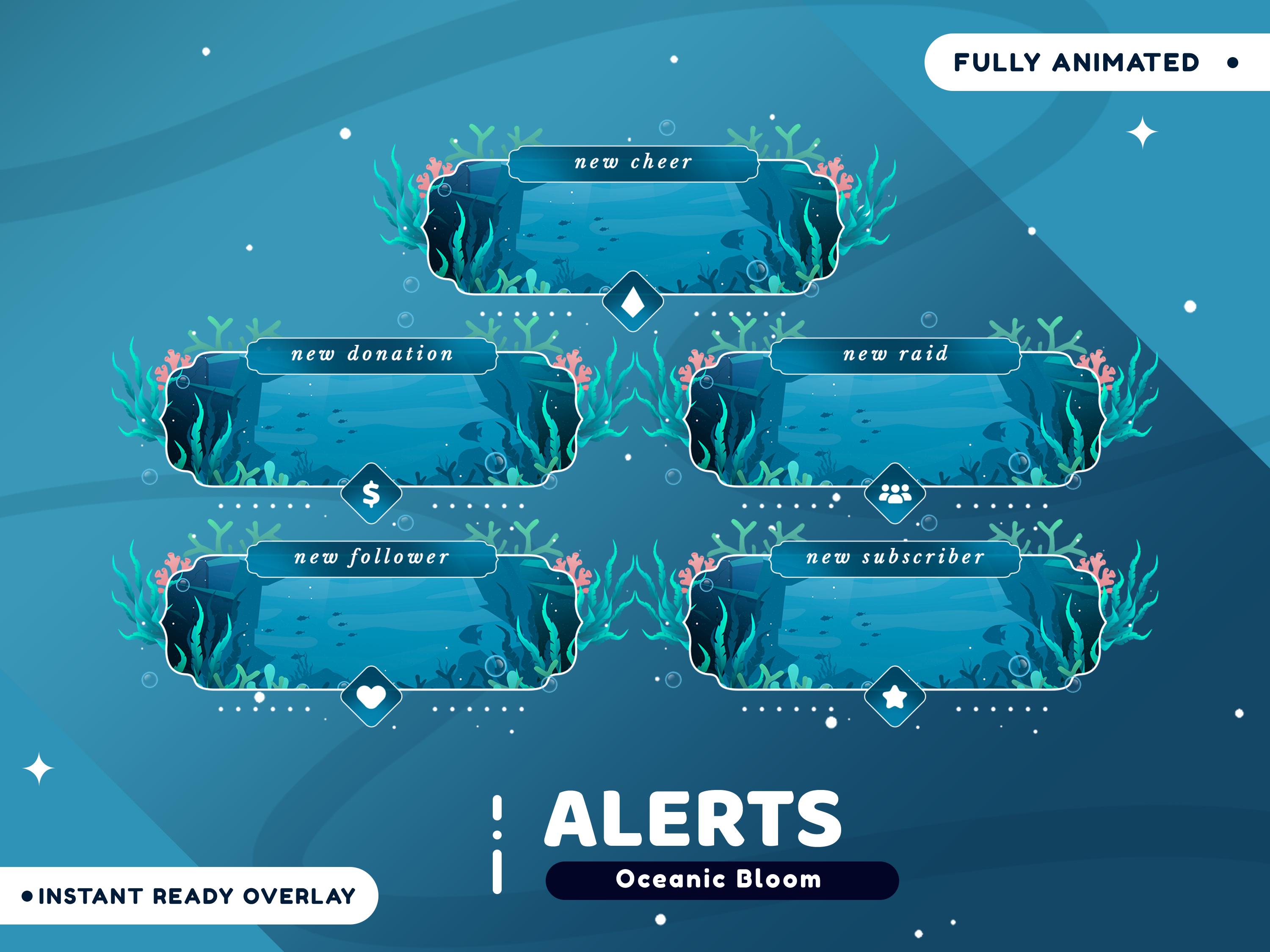 Oceanic Bloom Animated Stream Overlay Package for Twitch Bundle, Twitch ...