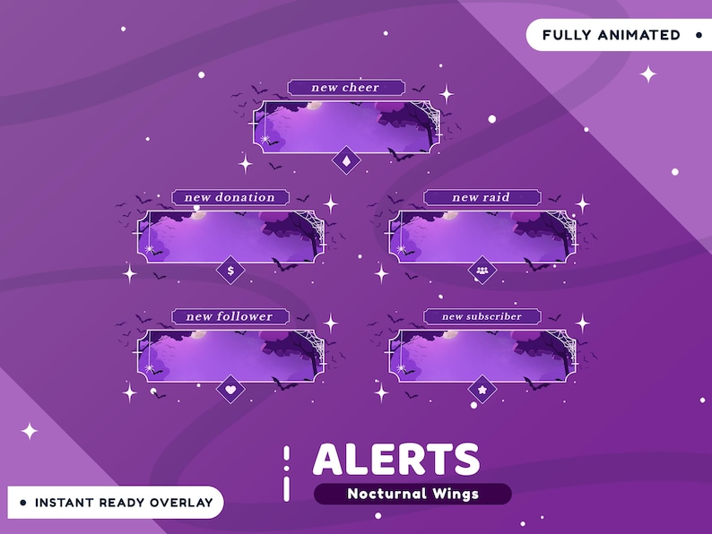 Nocturnal Wings Animated Stream Alert Package Twitch Bundle, Purple Bat ...