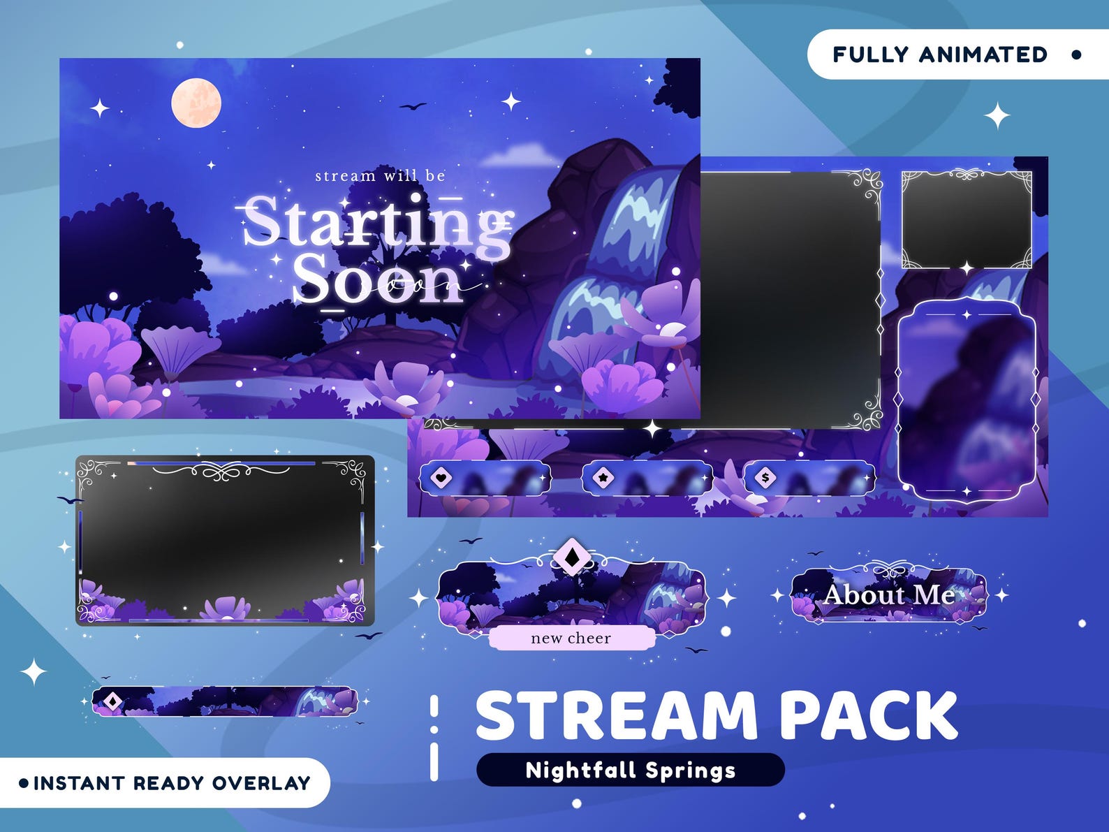 Nightfall Springs Animated Stream Overlay Package for Twitch Bundle ...