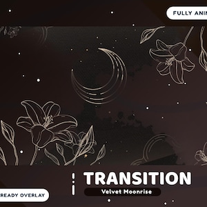 Velvet Moonrise Animated Stream Overlay Package Twitch Bundle, Black Gold Overlay, Floral Aesthetic Twitch Overlay, Moon and Flower Theme image 5