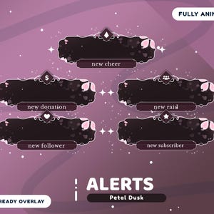 Pacote de alerta de transmissão animado Petal Dusk para Twitch Bundle, animação Twitch Vtuber, alerta Sakura, alerta rosa, flor de cerejeira fofa animada
